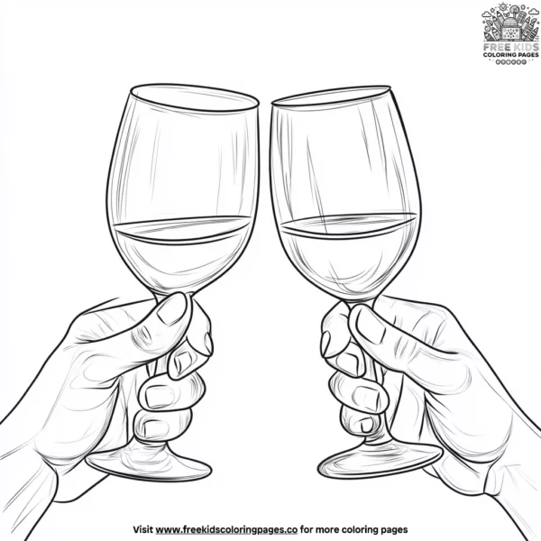 Couple's glasses of wine coloring pages