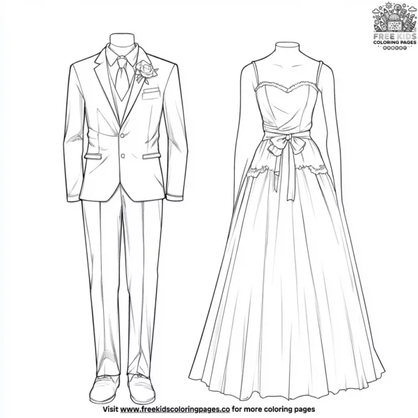 Couple's suit and dress coloring pages