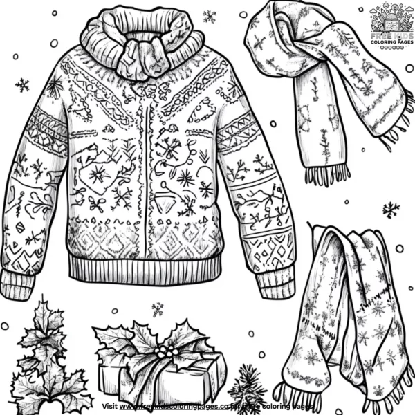 Cozy sweaters and scarves coloring pages