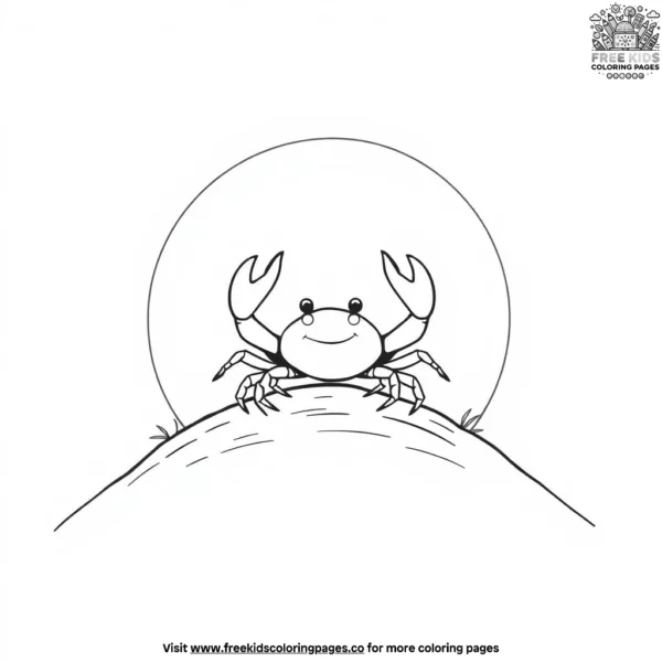 Crab under sunset coloring pages