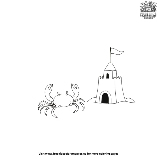 Crab and sandcastle coloring pages