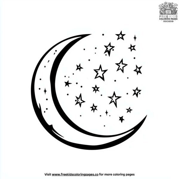 Crescent moon and stars delight coloring pages