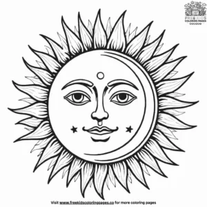 Crescent Moon and Sun Coloring Pages