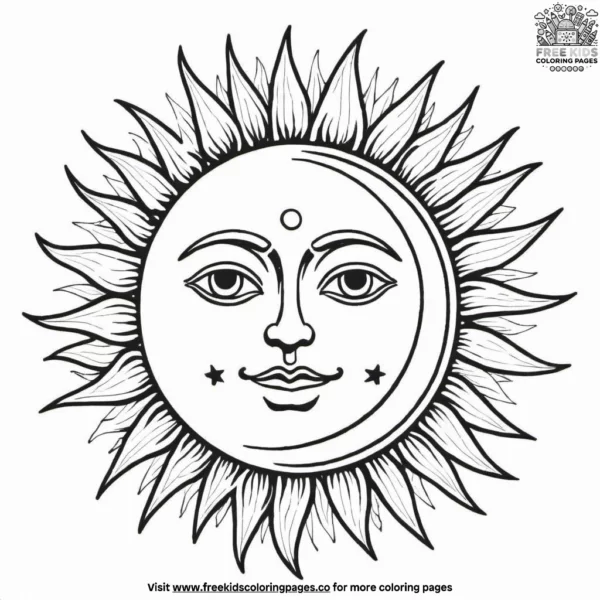 Crescent moon and sun coloring pages