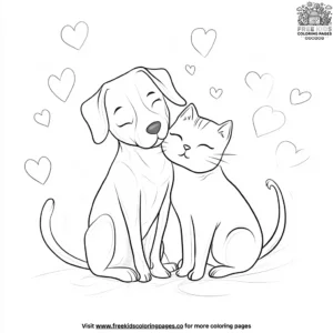 Cute Cat and Dog Valentine Coloring Pages