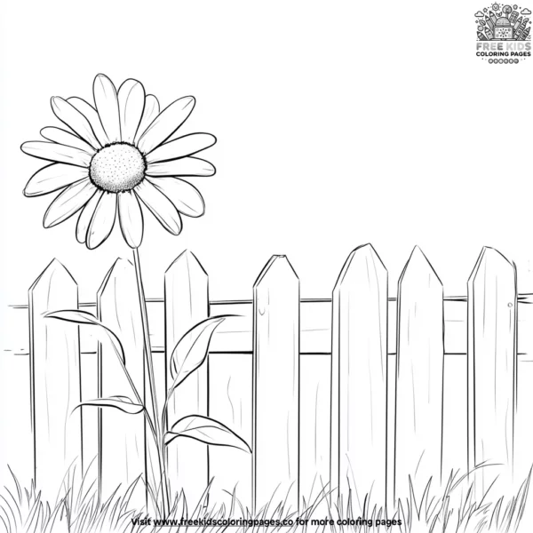 Daisy growing by a fence coloring pages