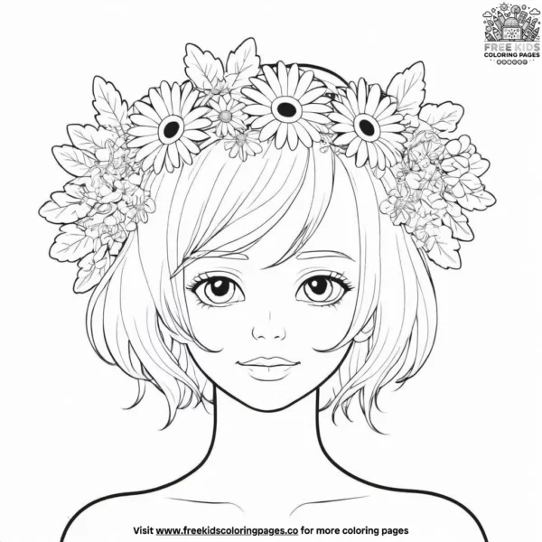 Daisy with flower crown coloring pages