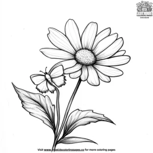 Daisy with a butterfly on leaf coloring pages