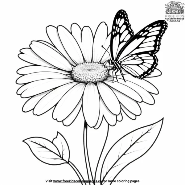 Daisy with a butterfly on petal coloring pages