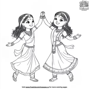 Dancing Children in Traditional Attire Coloring Pages