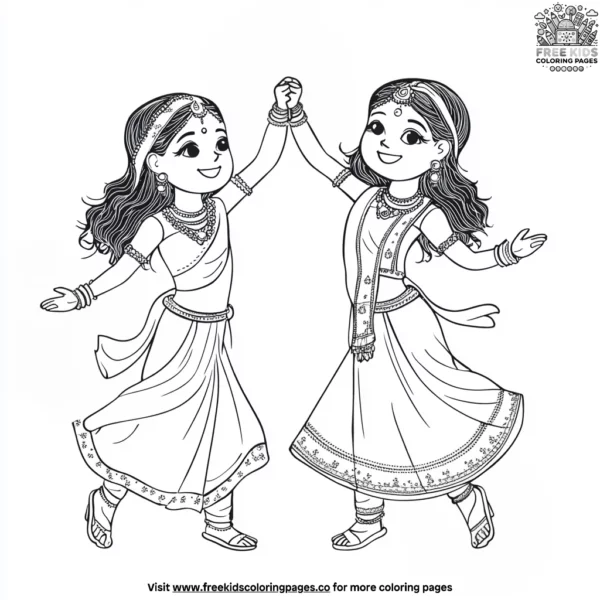 Dancing children in traditional attire coloring pages