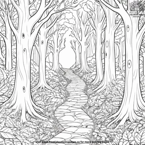 Dark forest path coloring pages