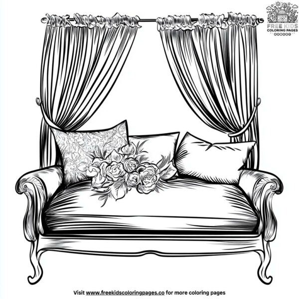 Decorative cushions and curtains coloring pagesa