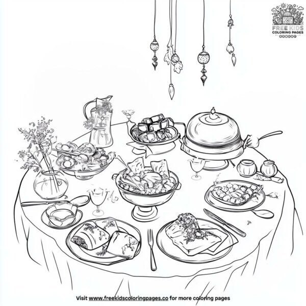 Delicious suhoor spread coloring pages