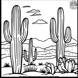 Desert Cactus Sunset Coloring Pages