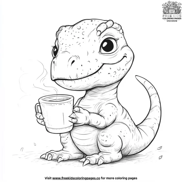 Dino with hot cocoa coloring pages