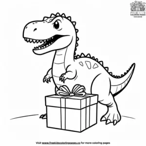 Dino and gift box coloring pages