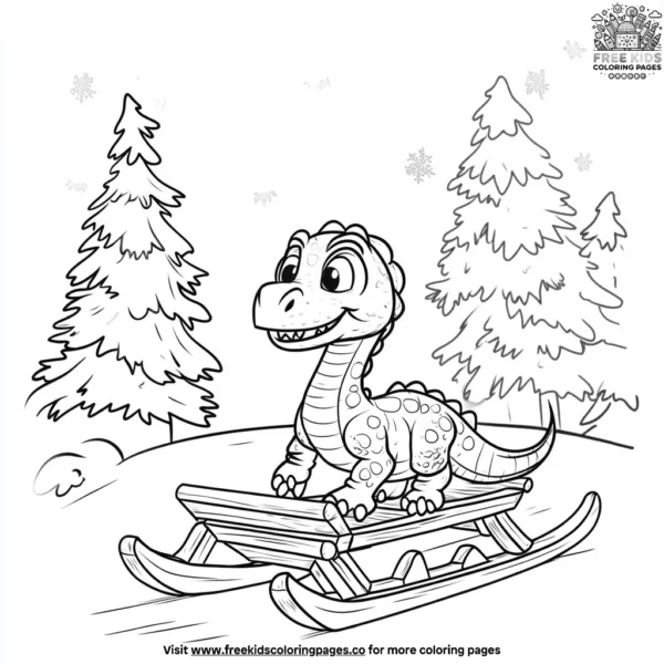 Dino and sled coloring pages