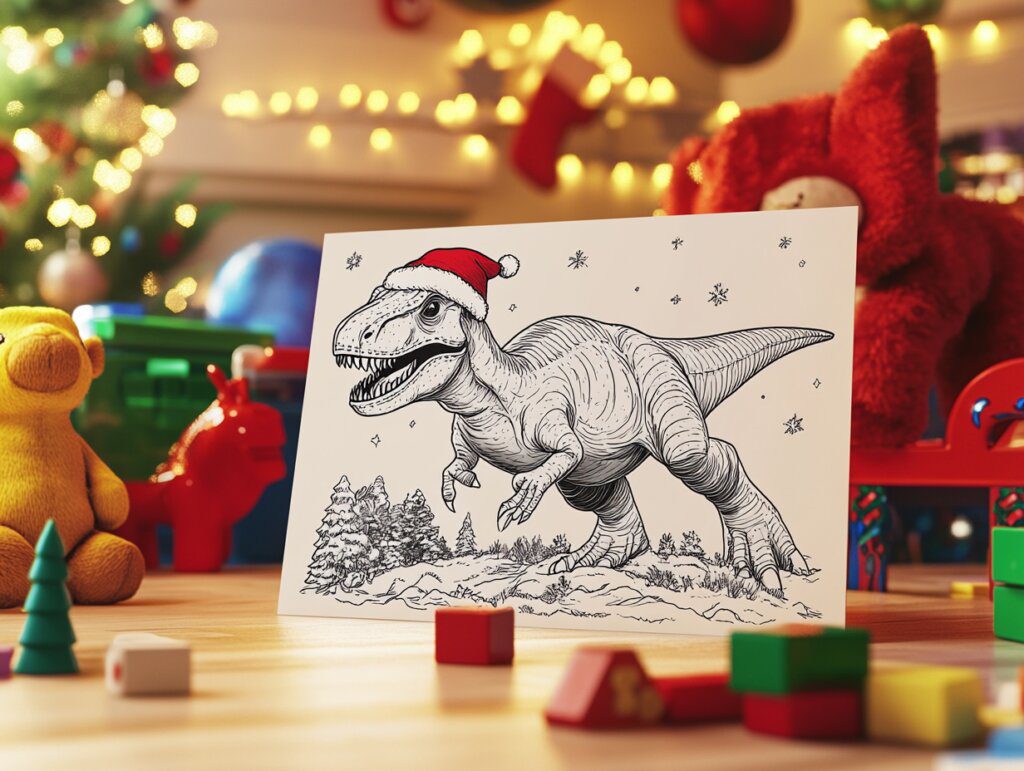 Dinosaur christmas coloring pages 1