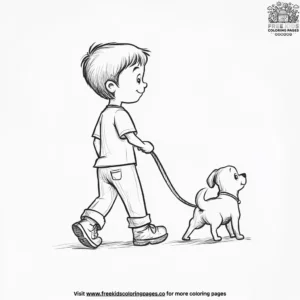 Dog walking coloring pages