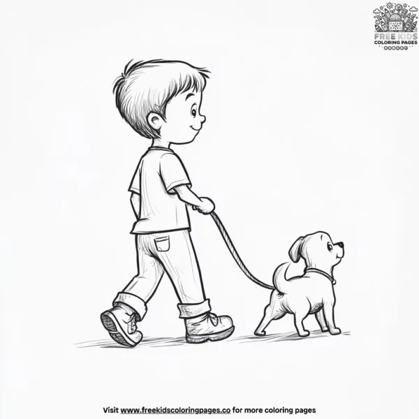 Dog walking coloring pages