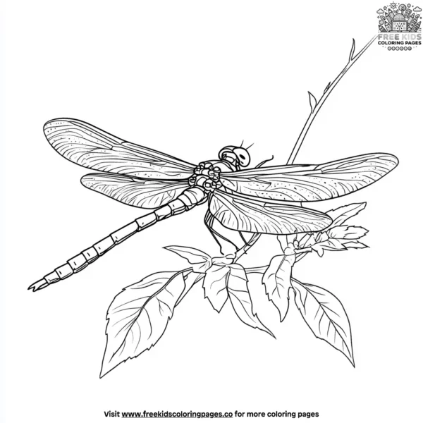 Dragonfly perched on a branch coloring pages