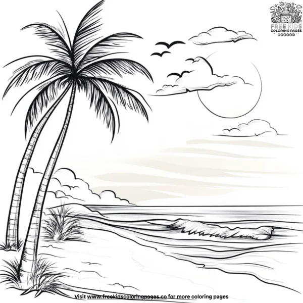 Dreamy beach sunset coloring pages