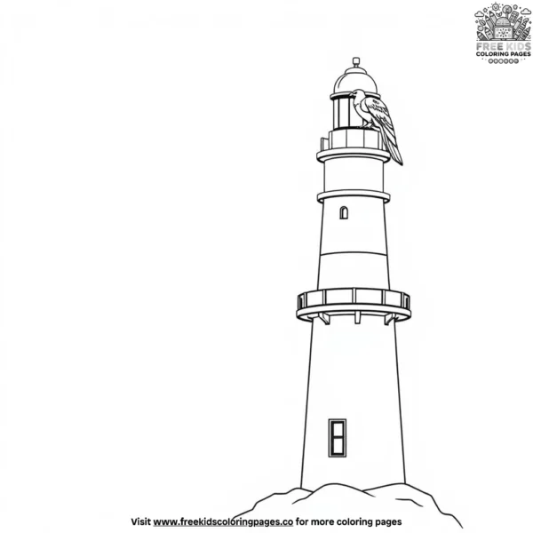 Eagle perched on a lighthouse coloring pages