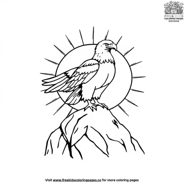 Eagle with a sun behind coloring pages