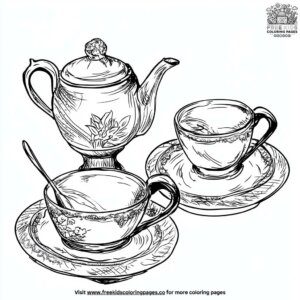 Elegant Tea Sets for Ramadan Coloring Pages