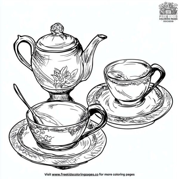 Elegant tea sets for ramadan coloring pages