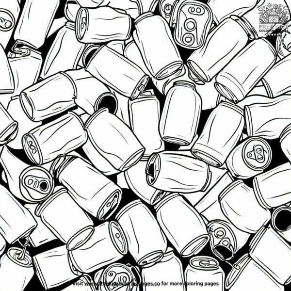 Empty soda cans in trash coloring pages