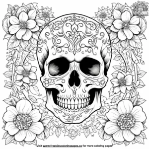 Enchanted Skull with Flowers Coloring Pages