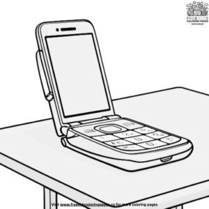 Flip phone on a table coloring pages