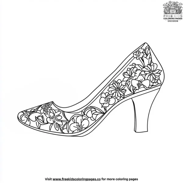 Flower decorated shoe coloring pages