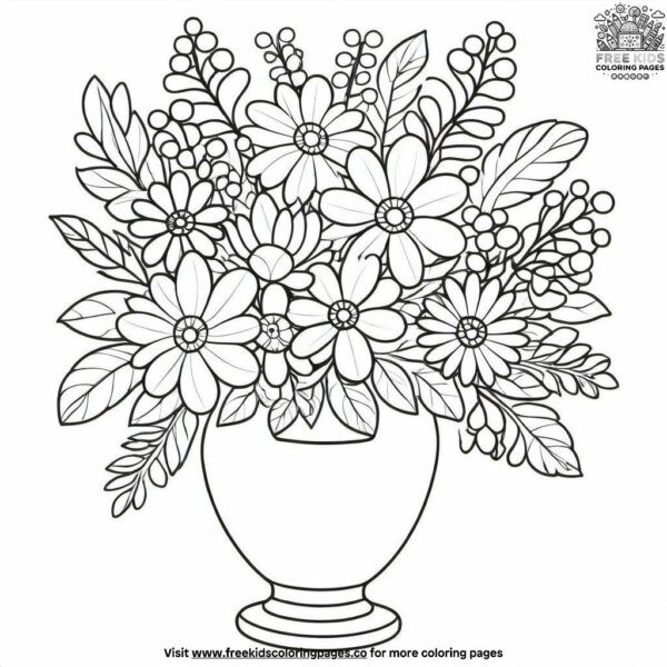 Flower vase on the table coloring pages