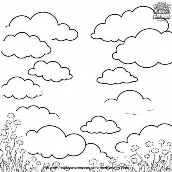 Fluffy clouds in the sky coloring pages