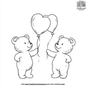 Fluffy Teddy Bears with Hearts Coloring Pages