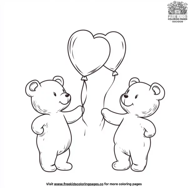 Fluffy teddy bears with hearts coloring pages