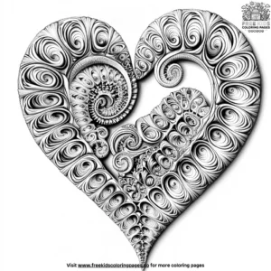 Fractal Heart Zentangle Coloring Pages