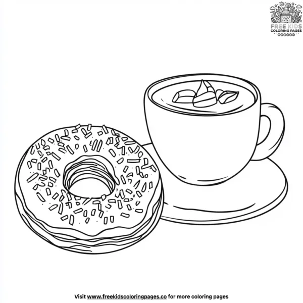 Fun coffee and donuts coloring pages