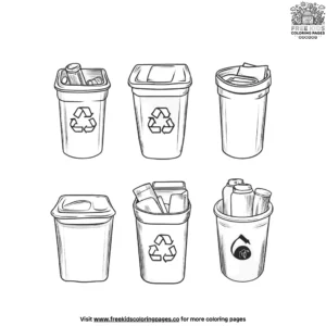 Garbage recycling bin coloring pages