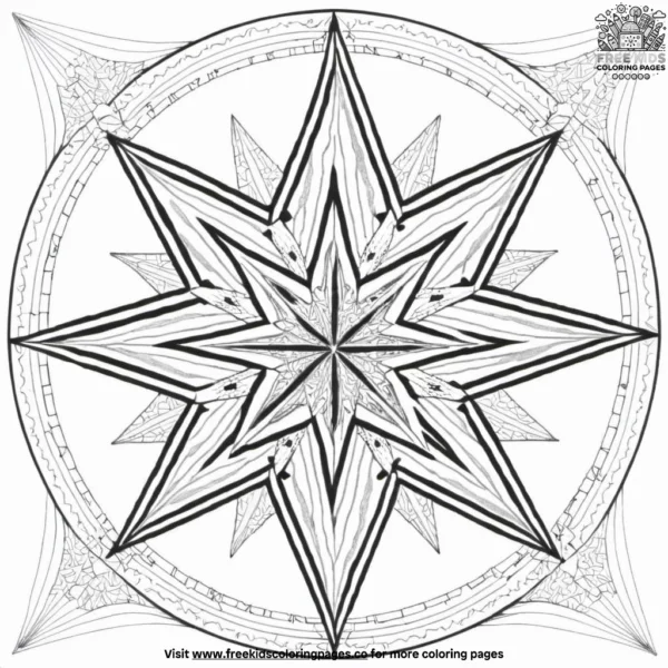 Geometric star zentangle coloring pages