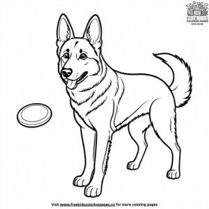 German shepherd fetching a frisbee coloring pages