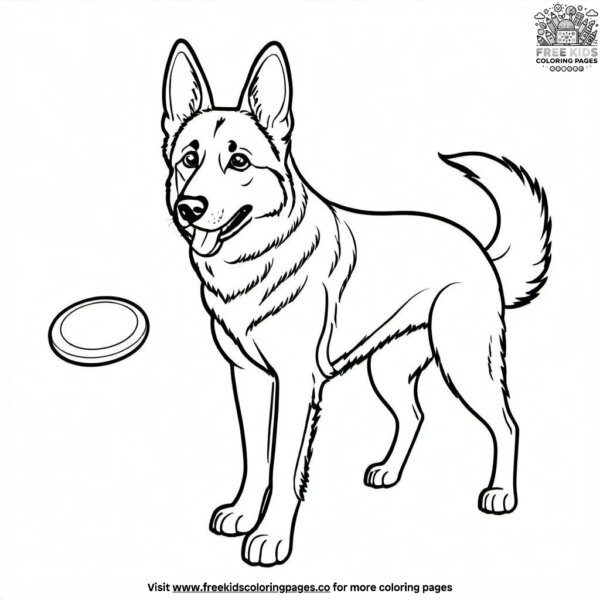 German shepherd fetching a frisbee coloring pages