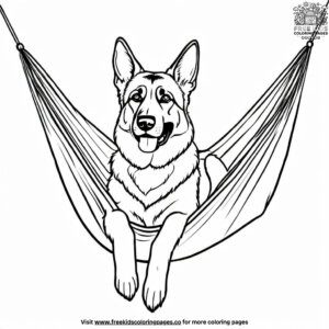 German Shepherd Lounging in a Hammock Coloring Pages