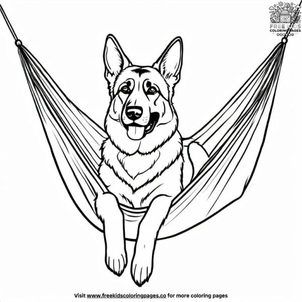 German shepherd lounging in a hammock coloring pages