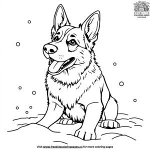 German Shepherd Playing in Winter Snow Coloring Pages