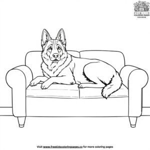 German shepherd relaxing on a sofa coloring pages