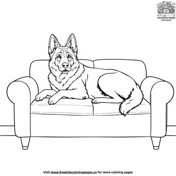 German shepherd relaxing on a sofa coloring pages